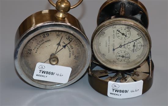 An air meter gauge by Negretti & Zambra and a brass-cased portable barometer Largest 8cm diameter